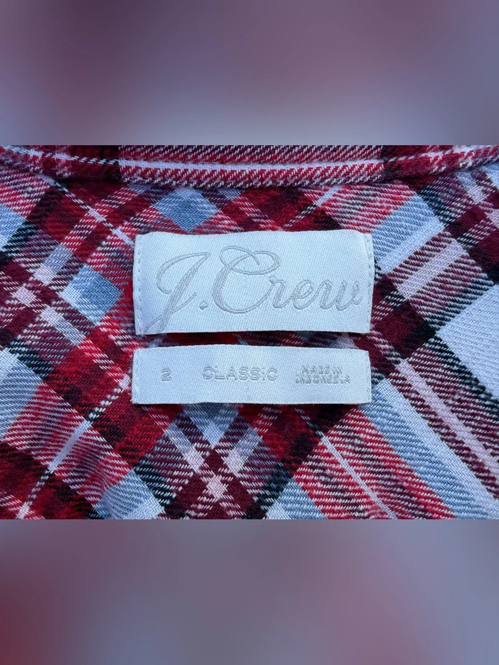 J. Crew Red & White Plaid Long-Sleeve Button-Down Flannel Shirt Women’s Size 2